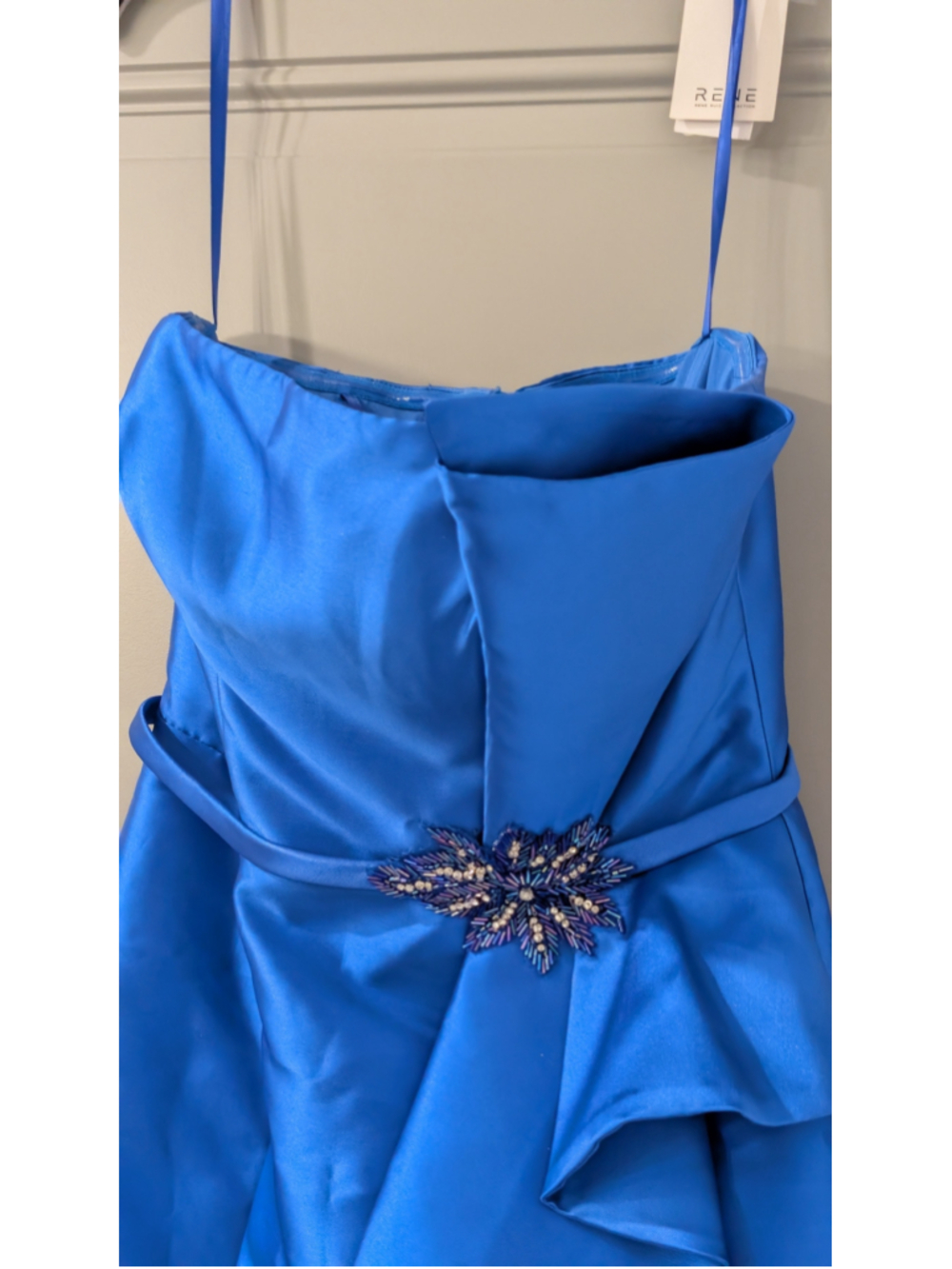 NWT Rene Ruiz Collection Blue Satin Embellished Formal Gown Size 8 $349 - Picture 7 of 16